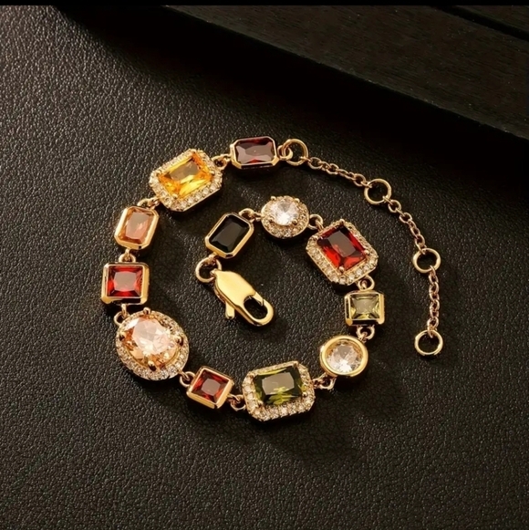 NWT Colorful CZ Bracelet, Colorful Synthetic Gemstone Chain Bracelet - Picture 6 of 7